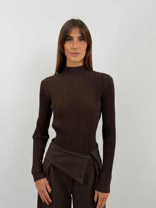 Brown Textured Turtleneck