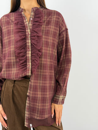 Camicia a Quadri Burgundy con Tulle