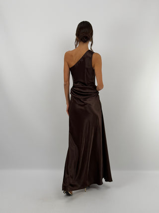 Abito Satin Monospalla Marrone