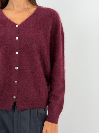 Cardigan Scollo a V in Lana e Cashmere Bordeaux