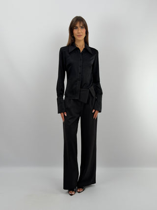 Camicia Nera in Satin - Lumina