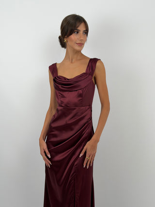 Abito Lungo con Spacco Burgundy