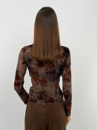 Haut Marron en Velours à Motifs