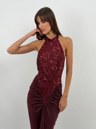 Robe à Fronces et Paillettes Bordeaux