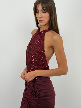 Robe à Fronces et Paillettes Bordeaux