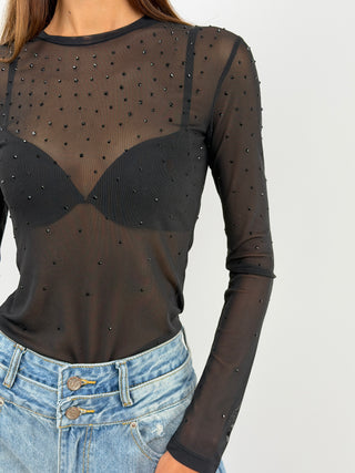 Black Rhinestone Top - Lumina