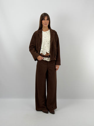 Brown Suede Trousers with Lace - Lumina
