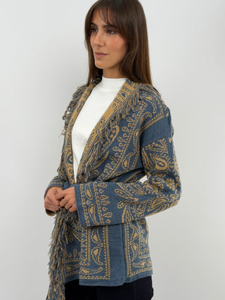 Light Blue Long Patterned Cardigan
