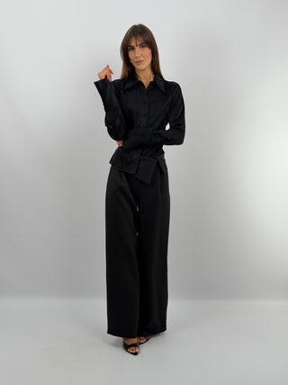 Camicia Nera in Satin - Lumina