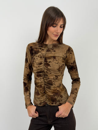 Mocha Mousse Velvet Patterned Top