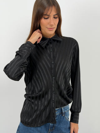 Camicia a Righe Nera con Arricciatura