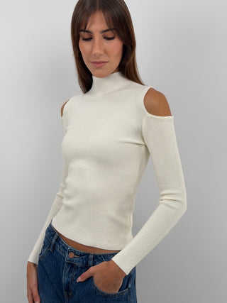 Cream Cut Out Knit Top