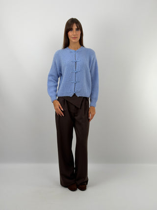 Dusty Blue Mohair Cardigan with Frog Closures