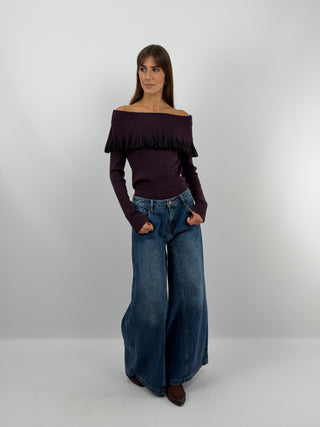 Burgundy Off-Shoulder Knit Top