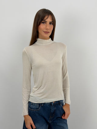 Cream Ultralight Turtleneck with Cashmere