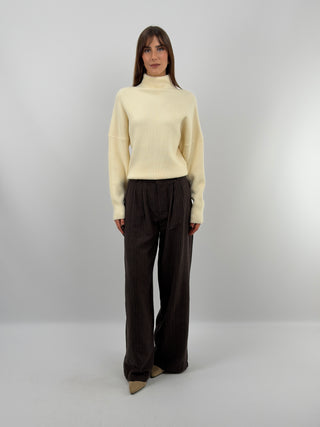 Brown Pinstripe Trousers - Lumina