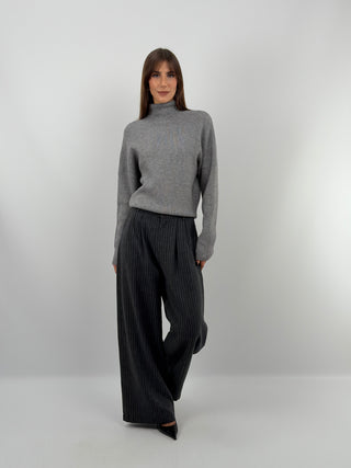 Pantalon à Fines Rayures Gris Foncé - Lumina