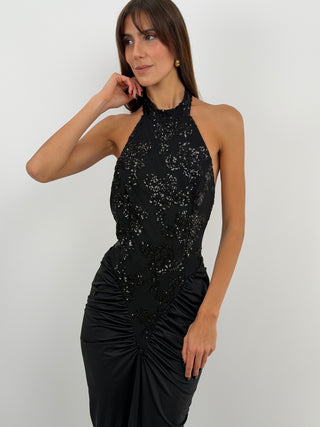 Robe à Fronces et Paillettes Noire