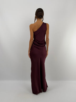 Robe en Satin Asymétrique Bordeaux