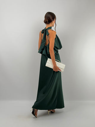 Abito Satin con Top a Balza Verde Smeraldo