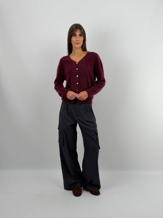 Cardigan Scollo a V in Lana e Cashmere Bordeaux
