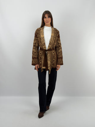 Brown Long Patterned Cardigan