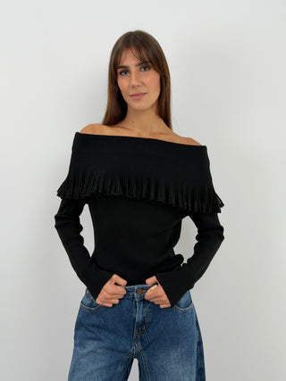 Black Off-Shoulder Knit Top