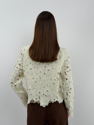 Cream Crochet Knit Top