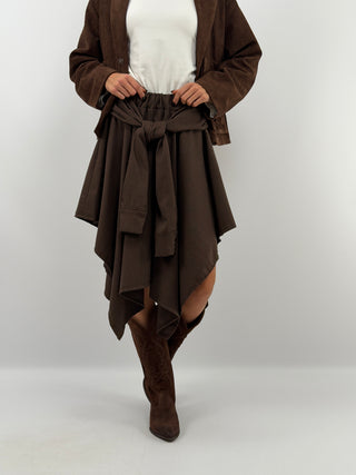 Brown Midi Check Skirt