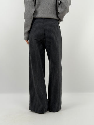 Pantalon à Fines Rayures Gris Foncé - Lumina