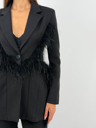 Blazer Nero con Piume - Lumina