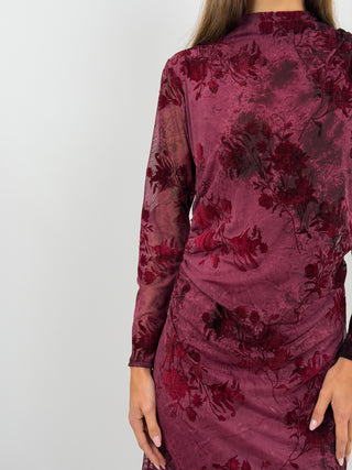 Robe Bordeaux en Velours à Motifs