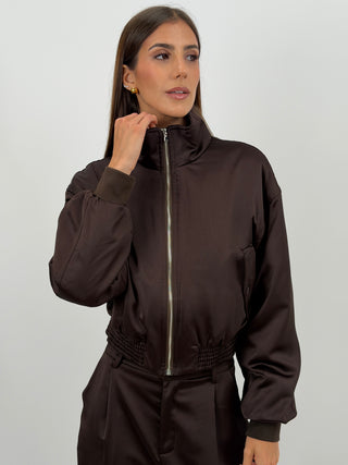 Giacca Bomber Satin Marrone Lumina