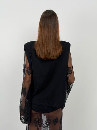 Black Top with Tulle Sleeves - Lumina