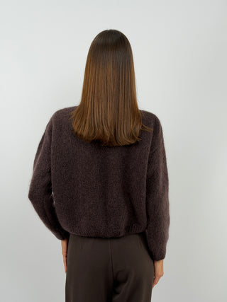 Cardigan Marrone in Mohair con Alamari