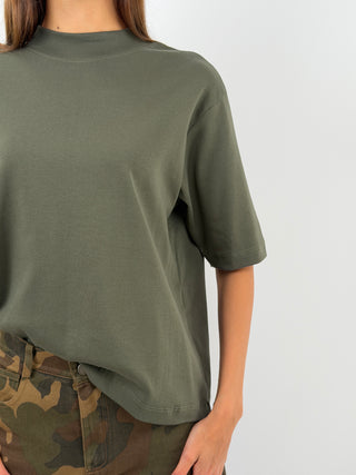 T-Shirt in Cotone con Manica Ampia Verde Militare
