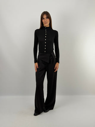 Maglia con Cashmere Ultralight con Bottoni Nera