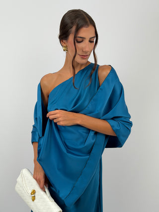 Stola in Satin Blu Petrolio