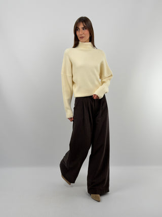 Brown Pinstripe Trousers - Lumina