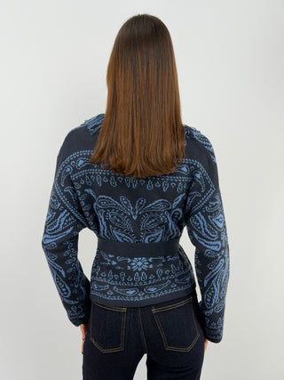 Midnight Blue Patterned Cardigan