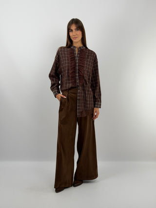 Camicia a Quadri Marrone con Tulle