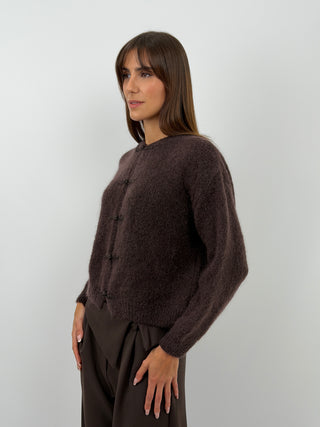 Cardigan Marrone in Mohair con Alamari