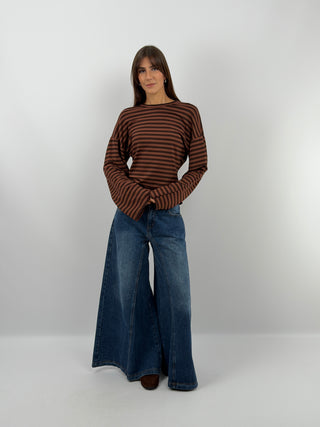 Maglia a Righe Marrone con Arricciatura