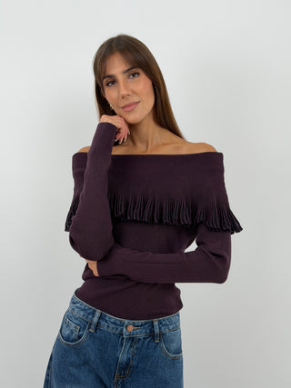 Burgundy Off-Shoulder Knit Top