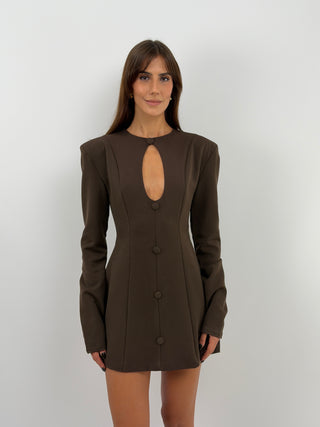 Brown Structured Dress with Cut Out