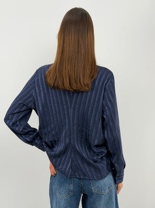 Camicia a Righe Blu con Arricciatura