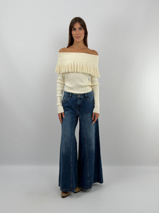 Cream Off-Shoulder Knit Top