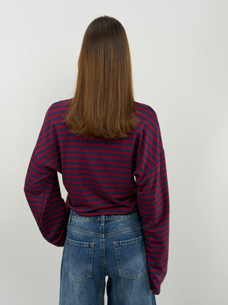 Blue Striped Top with Ruching
