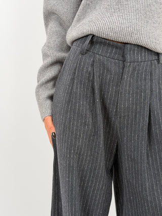 Pantalon à Fines Rayures Gris Foncé - Lumina