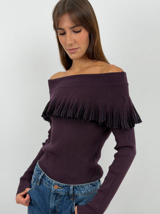 Burgundy Off-Shoulder Knit Top